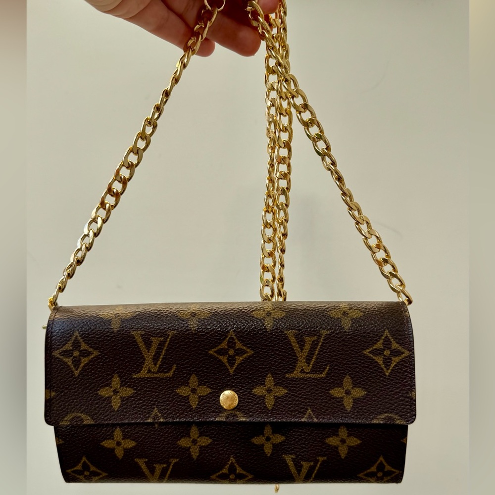 Louis Vuitton Brown Monogram Canvas Crossbody Bag with Gold Chain